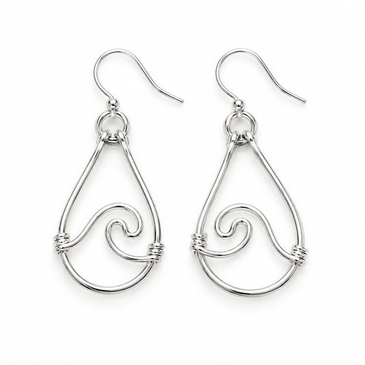 Sterling Silver Hammered Wave Teardrop Earrings