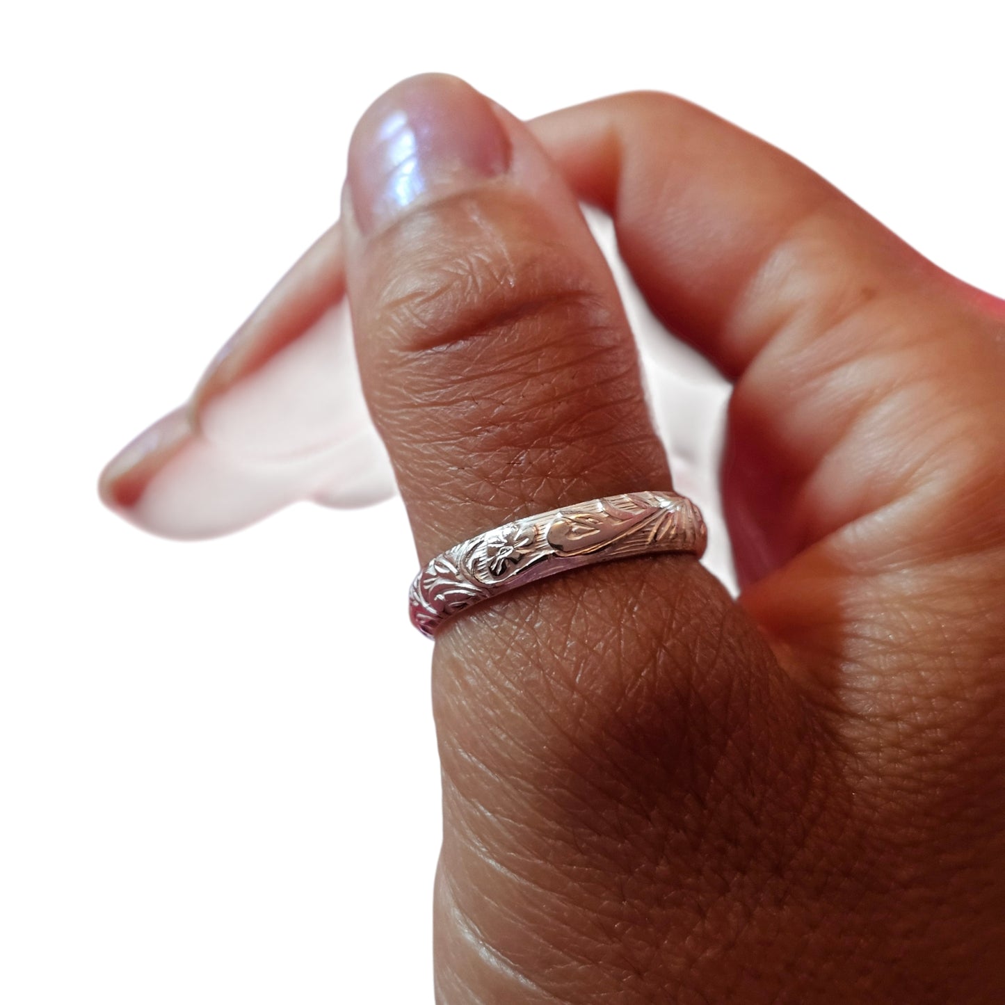 Sterling silver botanical ring band