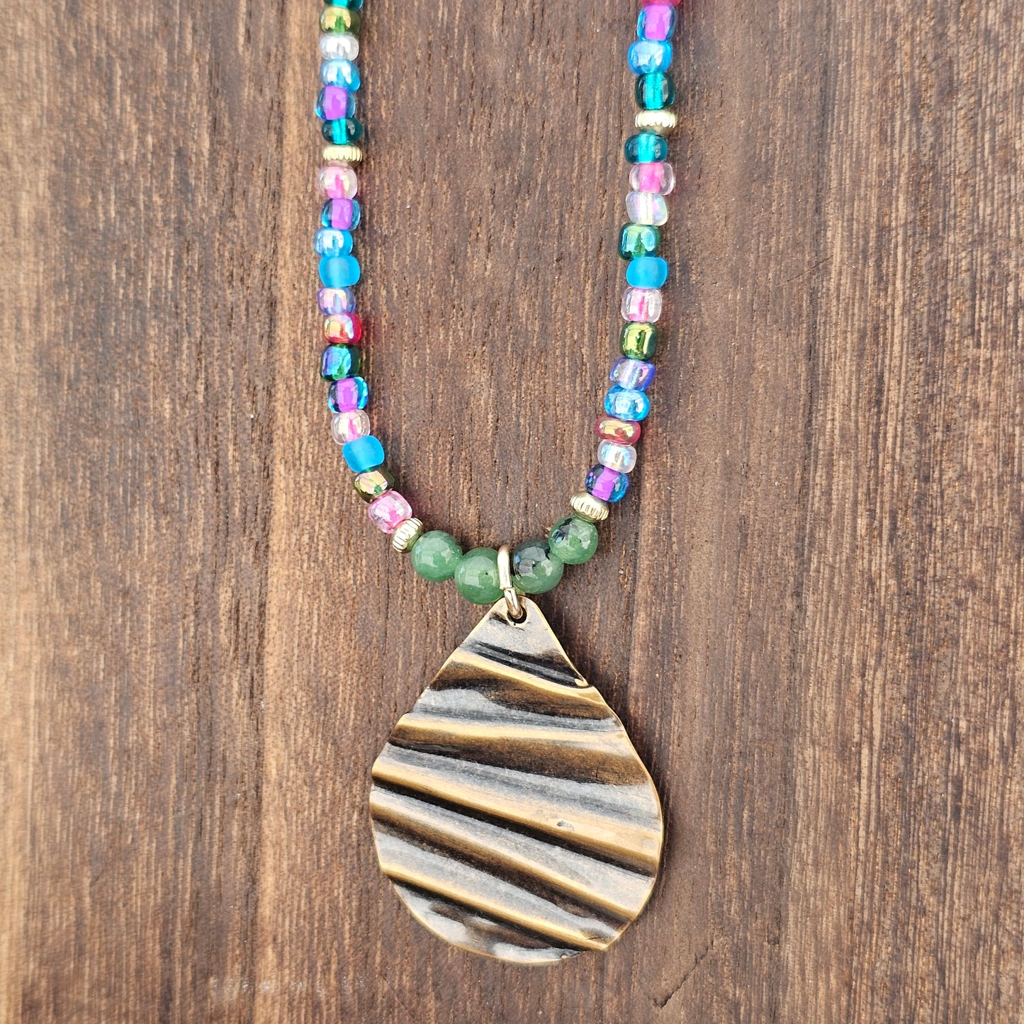 Boho Artisan Beaded Pendant Necklace – 24" Adjustable