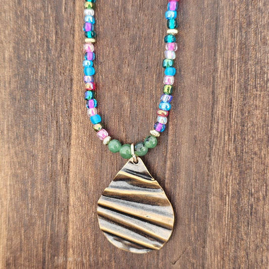 Boho Artisan Beaded Pendant Necklace – 24" Adjustable