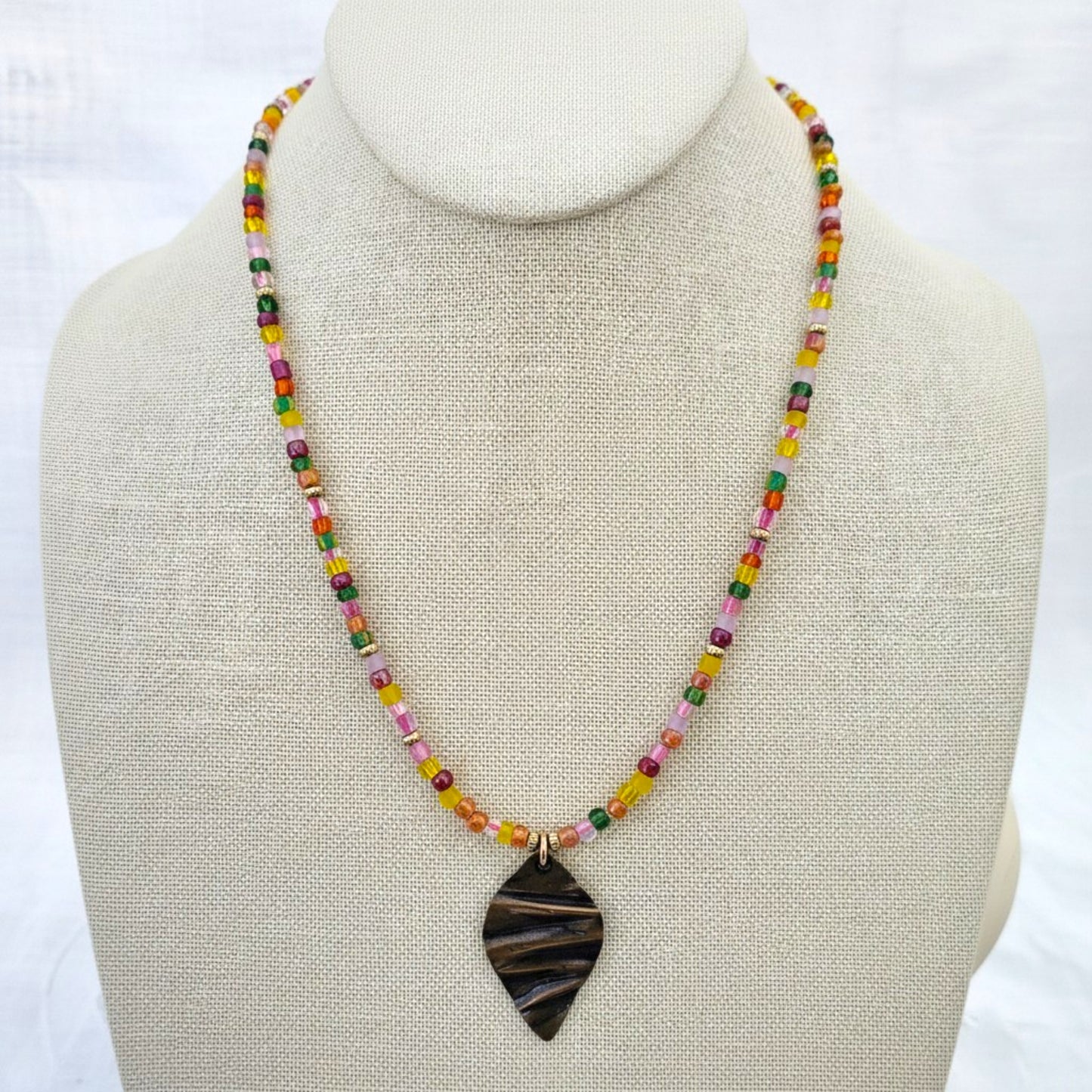 Boho Artisan Beaded Pendant Necklace – 16-18" Adjustable