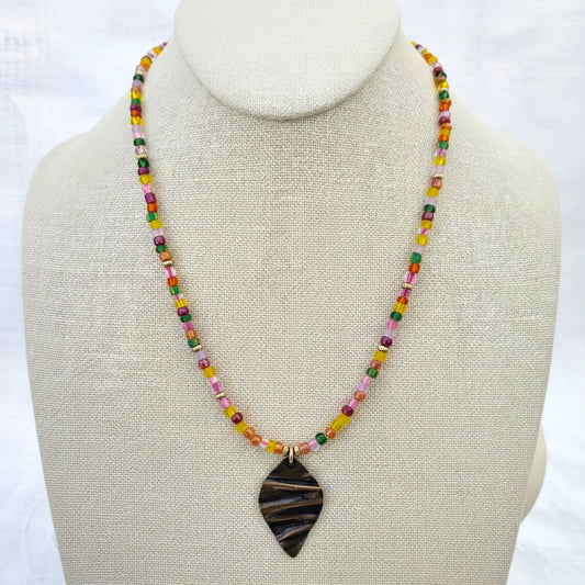 Boho Artisan Beaded Pendant Necklace – 16-18" Adjustable