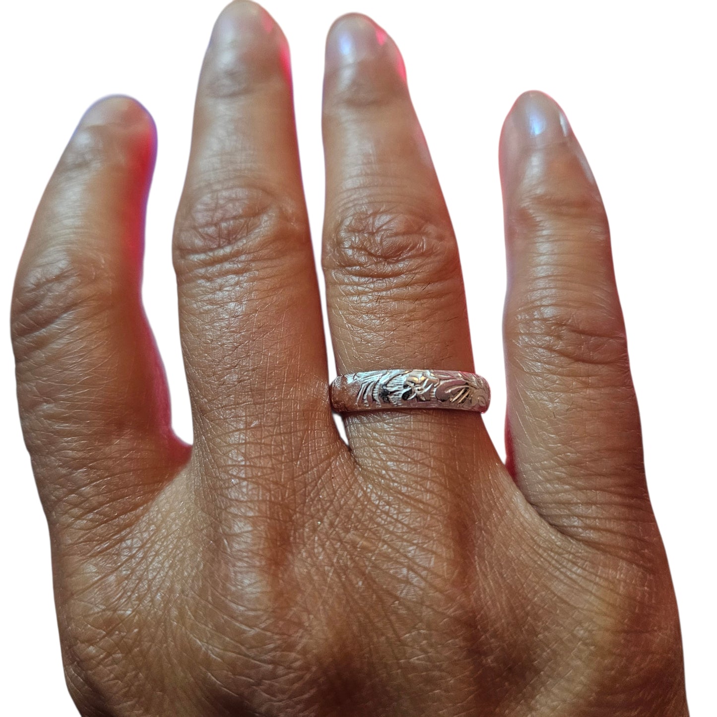 Sterling silver botanical ring band