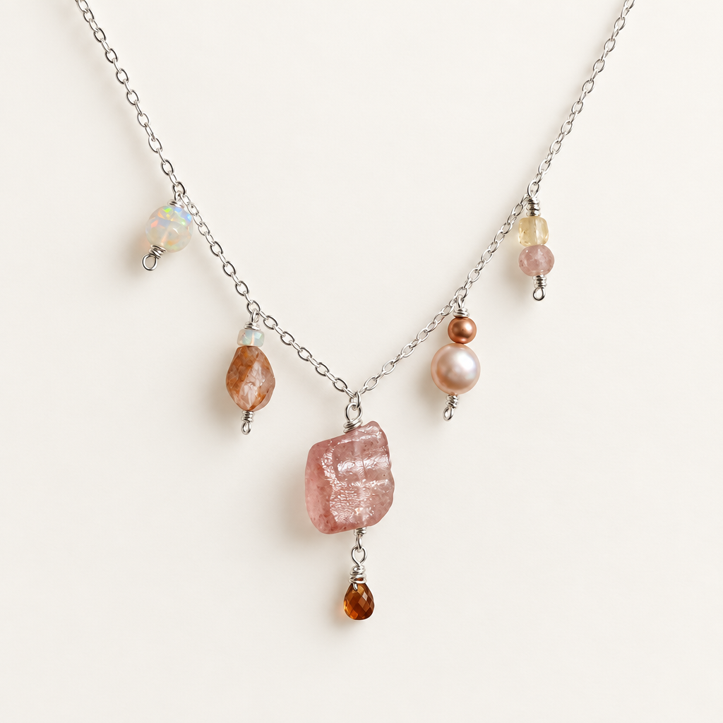 Sunstone and Rose pendant studio detail