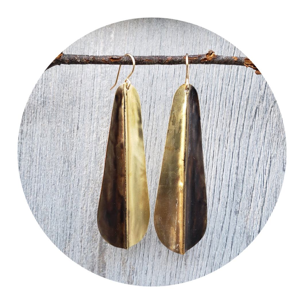 Scalloped Patina Earrings Brass