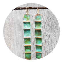 Load image into Gallery viewer, Scalloped Ocean Green Patina Earring Brass
