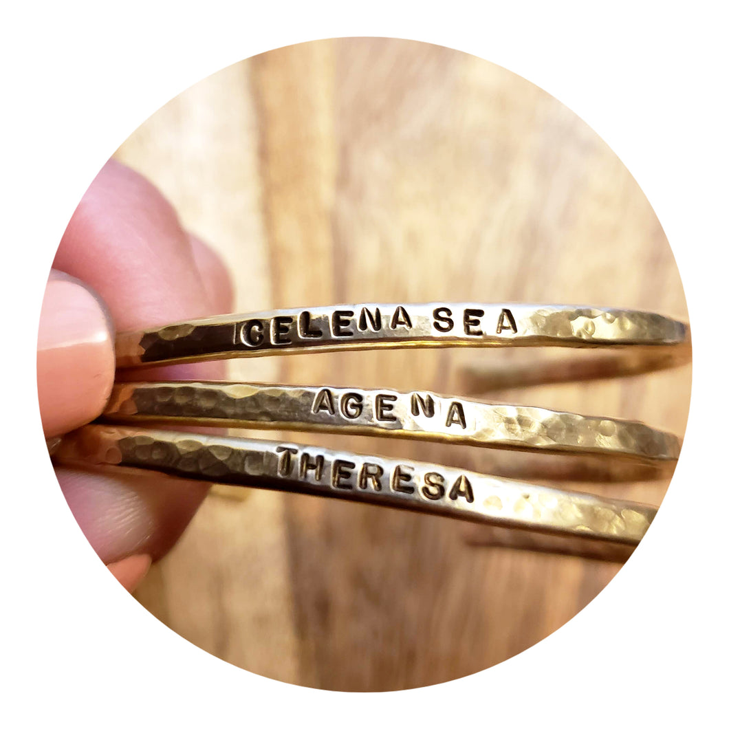 Hand stamped hammered cuff bracelet